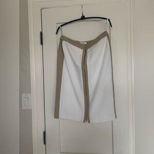Calvin Klein White and Tan Pencil Skirt